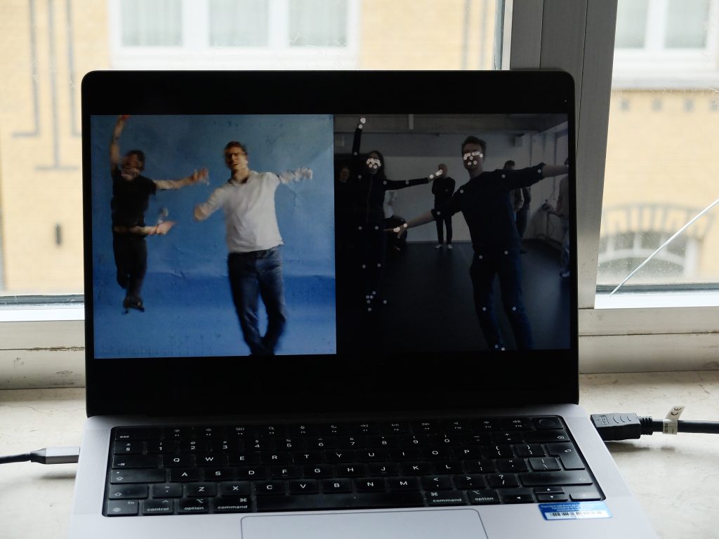 laptop displaying visual outputs generated from participants’ movements during the machine learning workshop